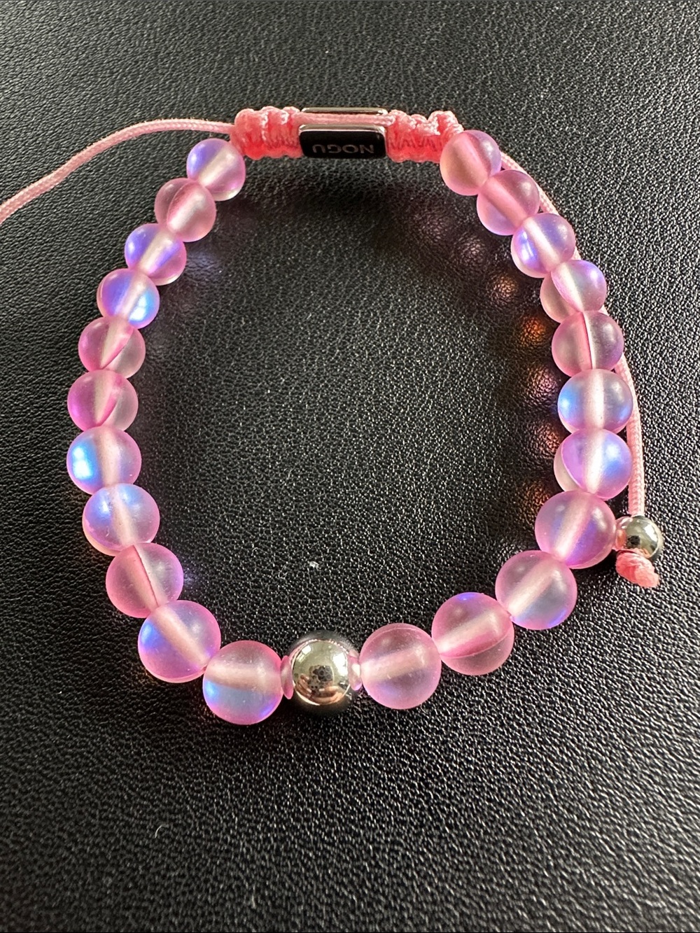 Nogu Pink | Silver | Mermaid Glass Macrame Bead Bracelet
